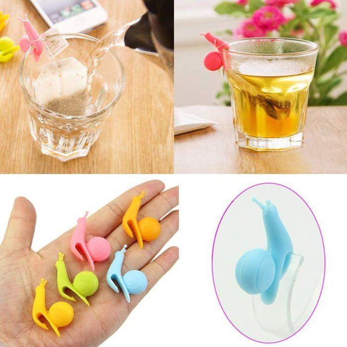 Silicone Tea Bag Holder In Snail Shape, Gift Set In Zesty Colors, 10 Pieces