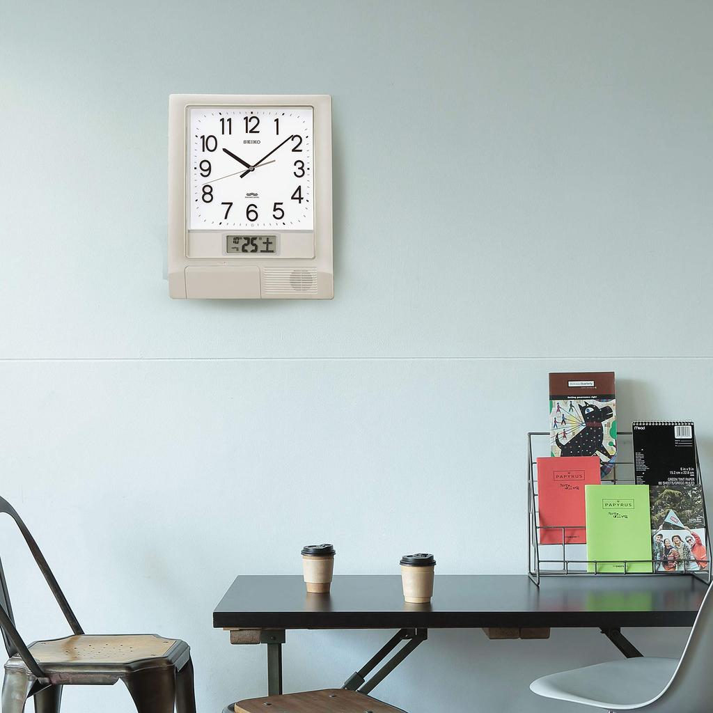 Seiko Clock Wall Clock with Programmable Date Silver Metallic PT201S, Office-Style Chime, Function, Display, Calendar, Radio-Controlled, Analog,