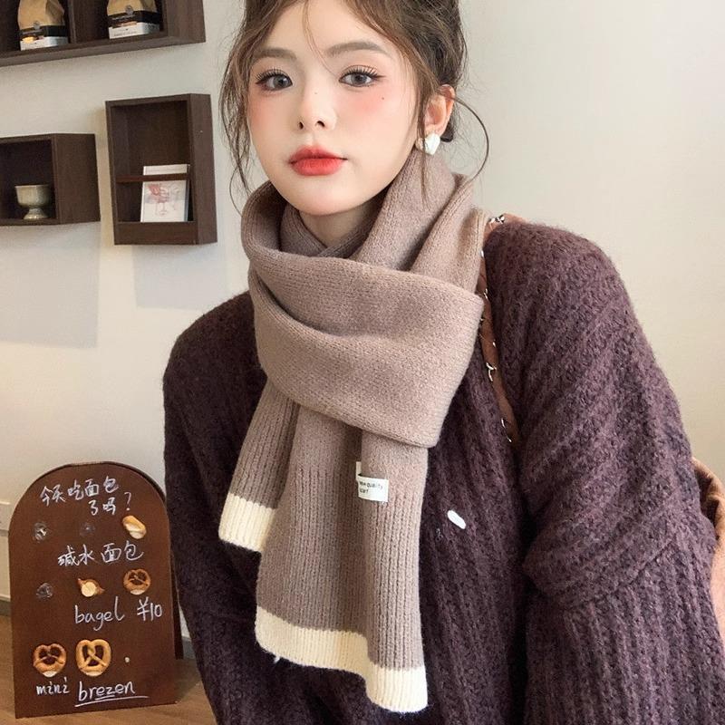 Autumn and Winter Atmosphere Contrasting Color Scarf Women's Winter Korean Knitted Wool Warm Fashion Versatile Scarf New