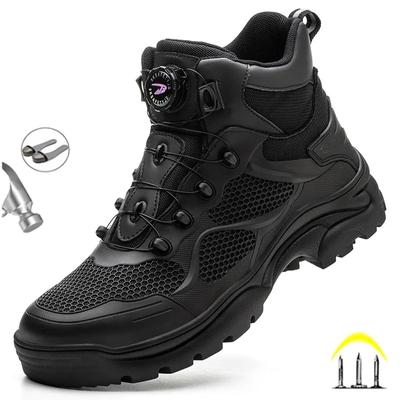Botas de trabajo con hebilla giratoria, zapatos de seguridad con punta de acero, zapatillas de seguridad transpirables para hombres, calzado de trabajo indestructible a prueba de perforaciones