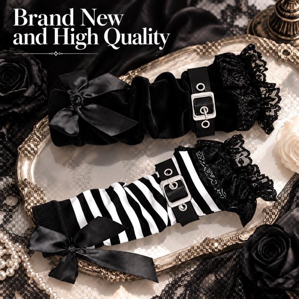 1pair Lace Ruffle Fingerless Gloves Buckle Closure Arm Cover Sleeves Women Girl