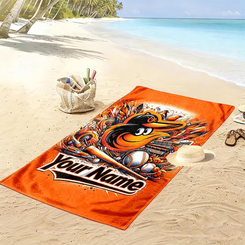 Name Custom Baltimore Orioles Print Beach Towel, Large Soft Quick Dry Towel for Beach Camping Swimming