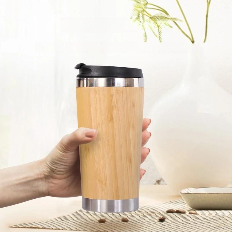 Insulated Bamboo Lid Travel Tumbler Double Wall Thermal Cup for Hot Cold Drinks Reusable Eco Friendly Beverage Container