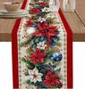 Christmas Poinsettia Flowers Linen Table Runner Holiday Party Decor Winter Xmas Kitchen Dining Table Runner Christmas Decoration