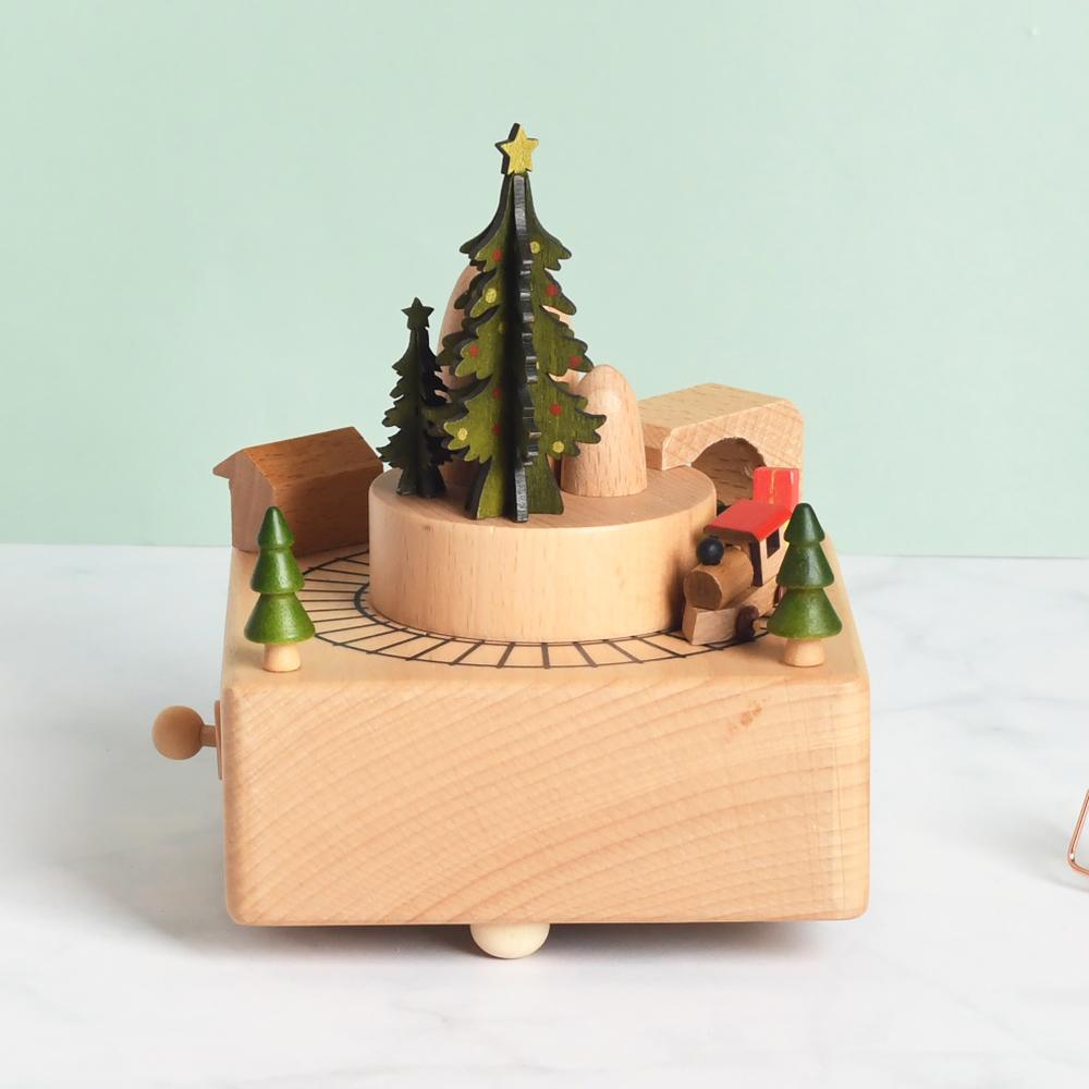 Custom Logo Wooden Music Box 18-Note Mechanical Wind-Up Rotating Carousel Ballerina Gift OEM