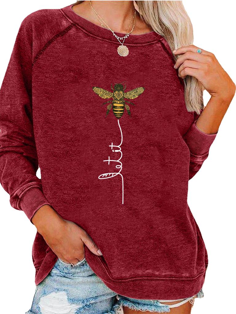 Women's Pullover Sweatshirt Oversized Sweatshirt Women's Spring/Fall Fashion Bee Print Top