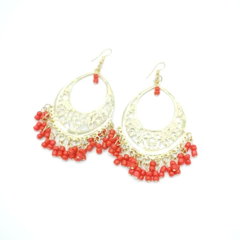 

Fashion Bohemian Hollow Rice Bead Tassel Earrings Trendy Earrings Stud Earrings Exaggerated Pendant красный
