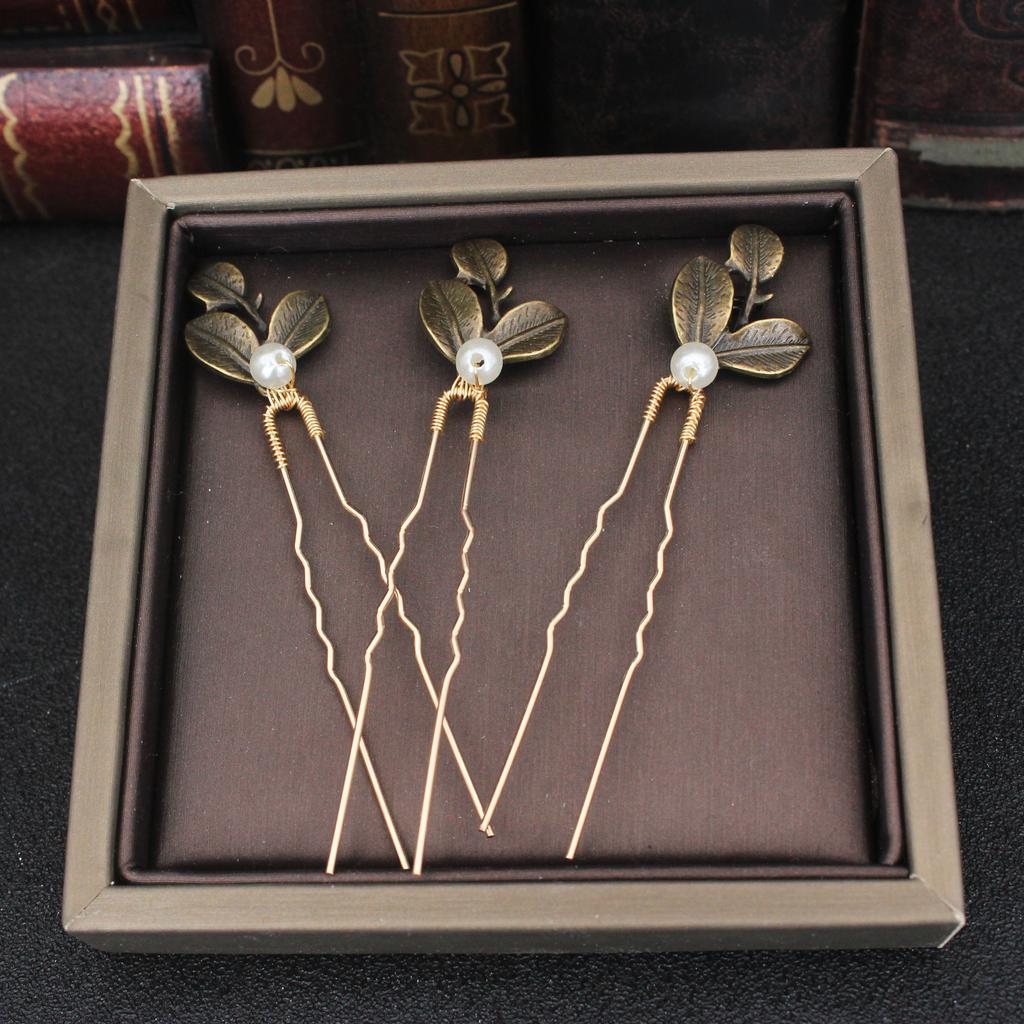 Women U-shaped Hairpin Pearl Barrette Clip Hairpins Leaf Bridal Hair Jewelry Accessories DIY Wedding Hairstyle Design Tools Gift