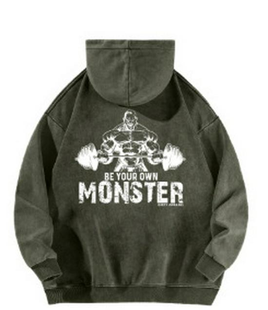 MONSTER Series 360G Retro Washed Distressed Hoodie XL армия зеленый