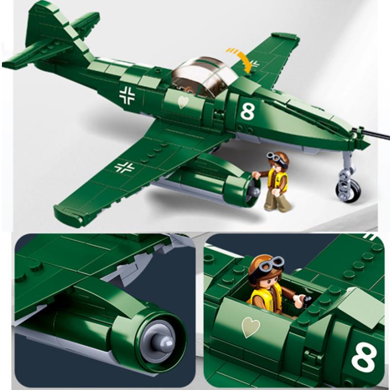 SLUBAN Army Battle of Budapest ME-262 Fighter Aircraft Building Kit 338pcs Compatible with Major Brands