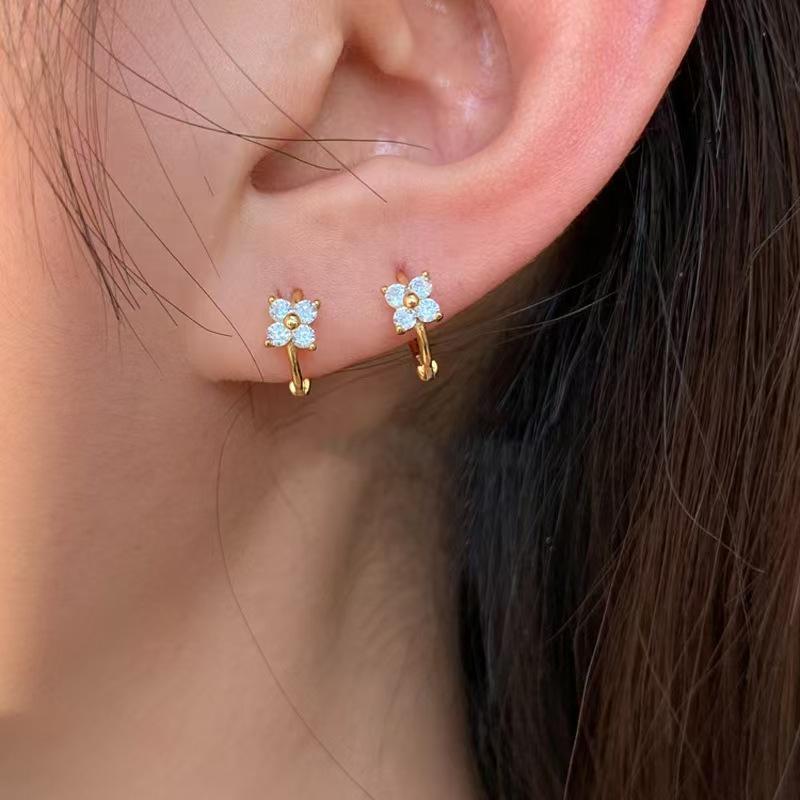 3PCS Fashion Cute Zircon Flower Ear Stud For Women Fashion 18K Gold Plated Star Ear Stud Earring Piercing Girl Set Jewelry Gift