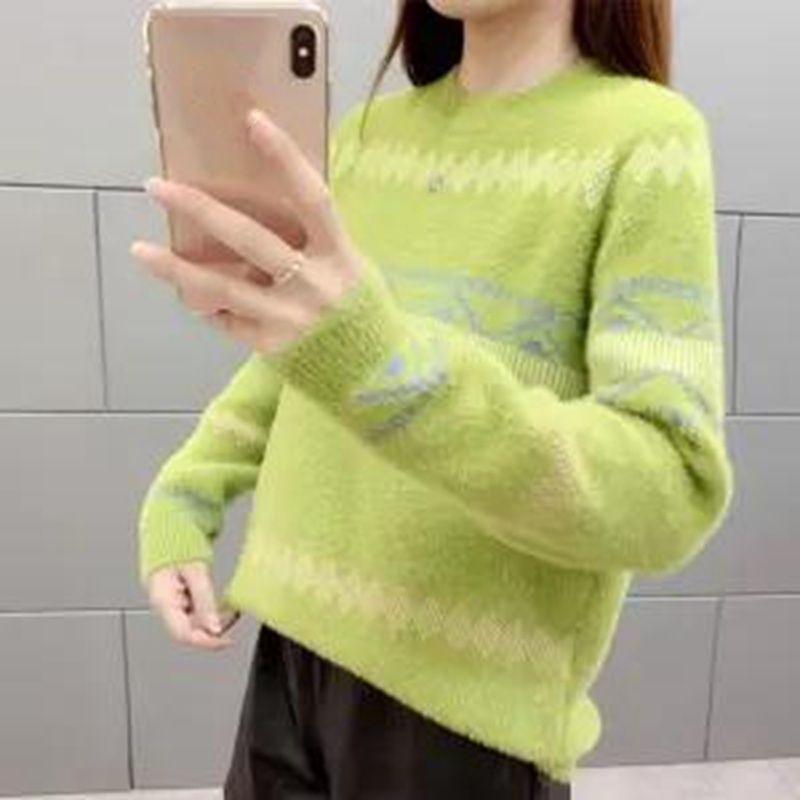 Pulover de bază cu gât semi-înalt pentru femei, toamnă, larg, casual, cașmir, tricotat, pulovere, imprimeu vintage, tricotaje