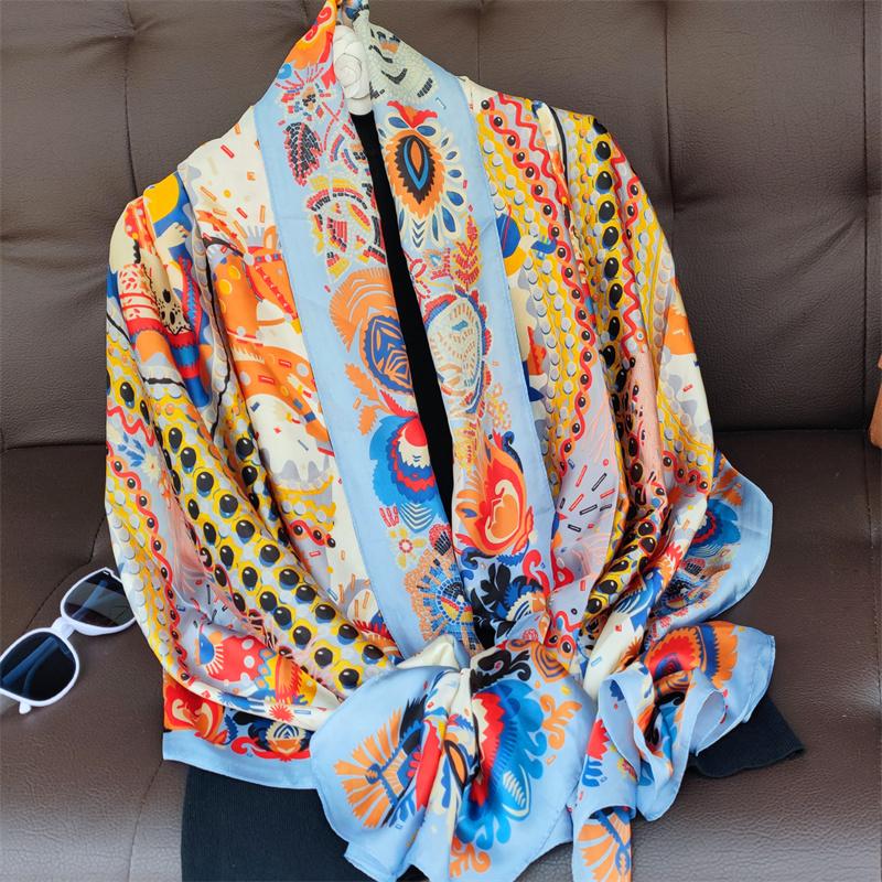 180*90cm muffler fashion Luxury Brand Scarf Women New Style Fashion Color Matching Print Silk Lady Popular Headcloth Beach Shawl
