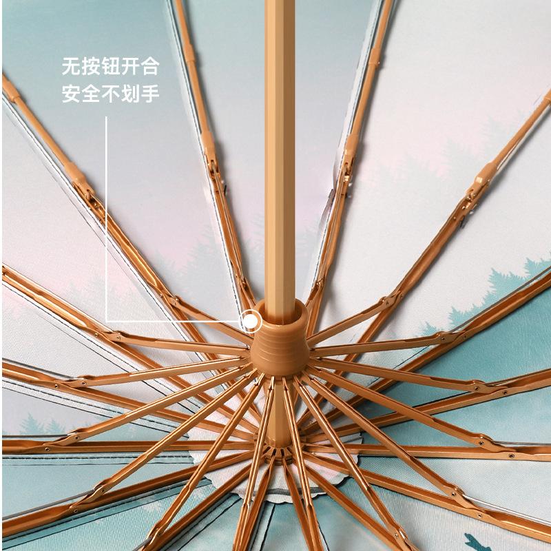 Three-fold 16-bone hand open retro literary and artistic weather and rain parasol plus umbrella