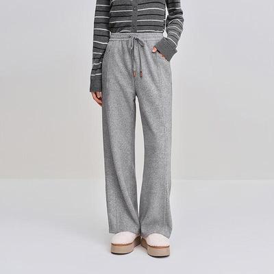 Ledin Autumn Drawstring Knit High-Waist Wide-Leg Casual Pants