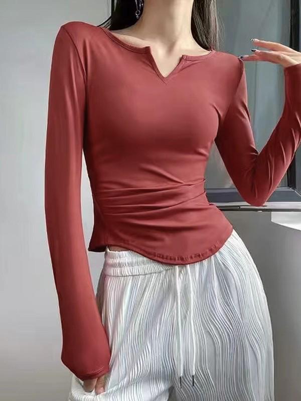 Slim-fit V-neck Long Sleeve Yoga Top - Quick-dry, Breathable Sportswear for Training & Running