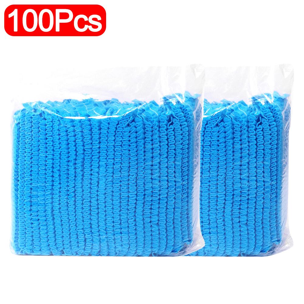 50/100pcs Disposable Bouffant Caps Stretch Net Hair Head Cover Non Woven Fabric Dust Strip Hat Cooking Kitchen Bathroom Supplies