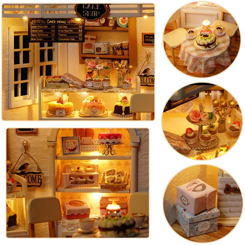 Casă de păpuși mini din lemn, puzzle 3D de asamblat, model de construcție, jucării, decorațiune pentru casă, dormitor, cu mobilier, lumini LED, jucărie, cadouri de Crăciun