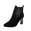 Women's Suede Round Toe Chunky Heel High-Heeled Ankle Boots, Elastic Sock, Nude, British Style.