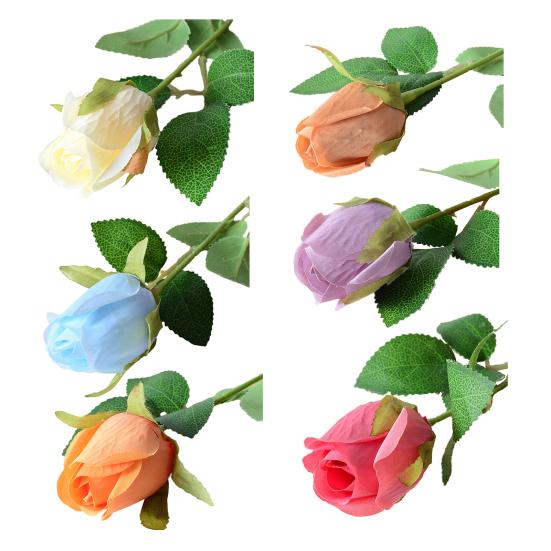 2 Pcs Artificial Rose Flowers Long Stem Fake Silk Rose Bud with Leaves for DIY Wedding Bouquet Table Centerpiece Home Decor
