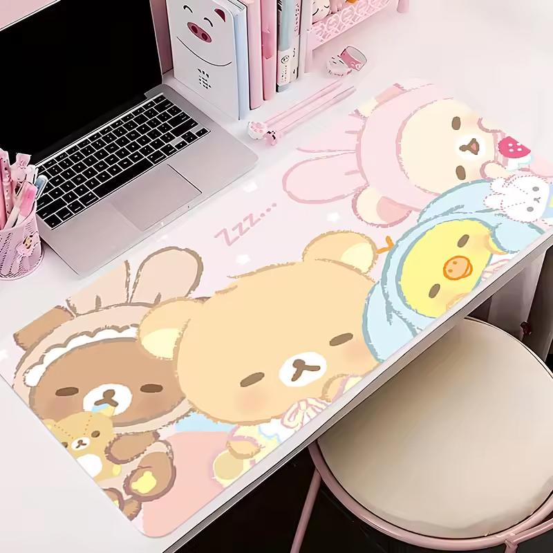 Alfombrillas de Ratón Grandes Lindas Alfombrillas de Ratón de Anime Kawaii Esterilla de Escritorio Rilakkuma Accesorios de Oficina Esterillas para Escritorio Portátil de Goma Antideslizantes Alfombrillas de Ratón