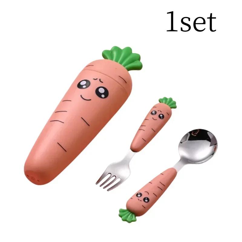 

Набор морковок Детская столовая посуда Нержавеющая сталь Ложка Вилка Столовые приборы с коробкой Детский инструмент для кормления Кухонная посуда Принадлежности