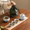 Lucky Bag Ru Kiln Porcelain Tea Set Kit Zen Teapot and Cups Kit Chinese Tea Brewing Picnic Portable Travel Bag Kung Fu Tea Set