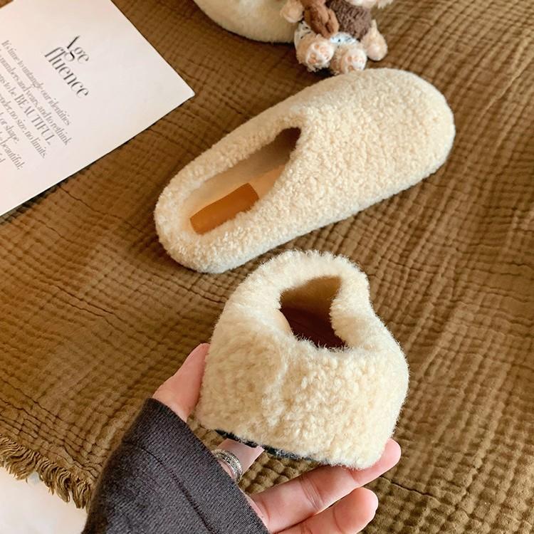 Wool version~ Thick sole inner height increase Baotou one pedal warm fluffy half slippers women wear cotton shoes
