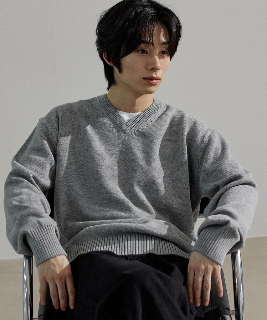 ASP Cotton V-Neck Knit Melange Gray