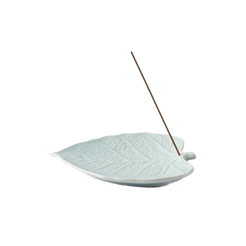Exquisite Antique Ceramic Bodhi Leaf Incense Holder for Sandalwood & Agarwood Coils