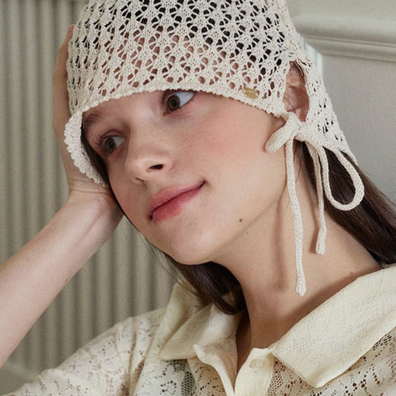 

Marchen Crochet beanie bonnet hat_3color black