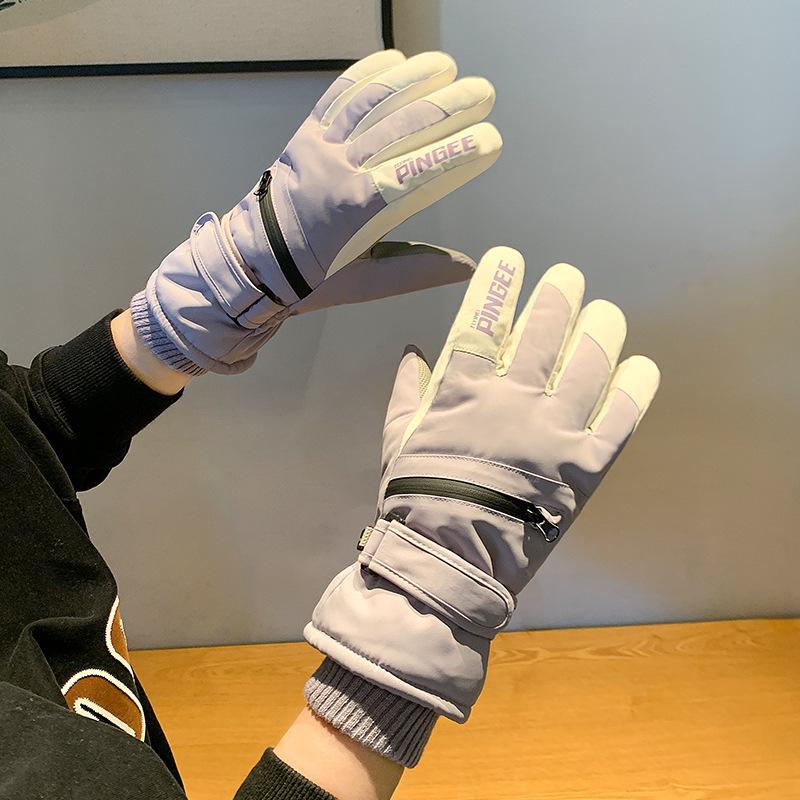 Winter Women's Warm Plush Thick Gloves Windproof and Cold Touch Screen Women's Outdoor Cycling Mountaineering Waterproof and Anti Slip Gloves