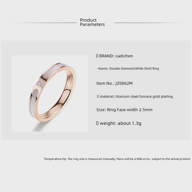 Koreanischer Titanstahl-Doppeldiamant-Ring aus weißem Perlmutt und 18 Karat Roségold für Damen – trendiger, modischer All-Match-Ring für den Zeigefinger