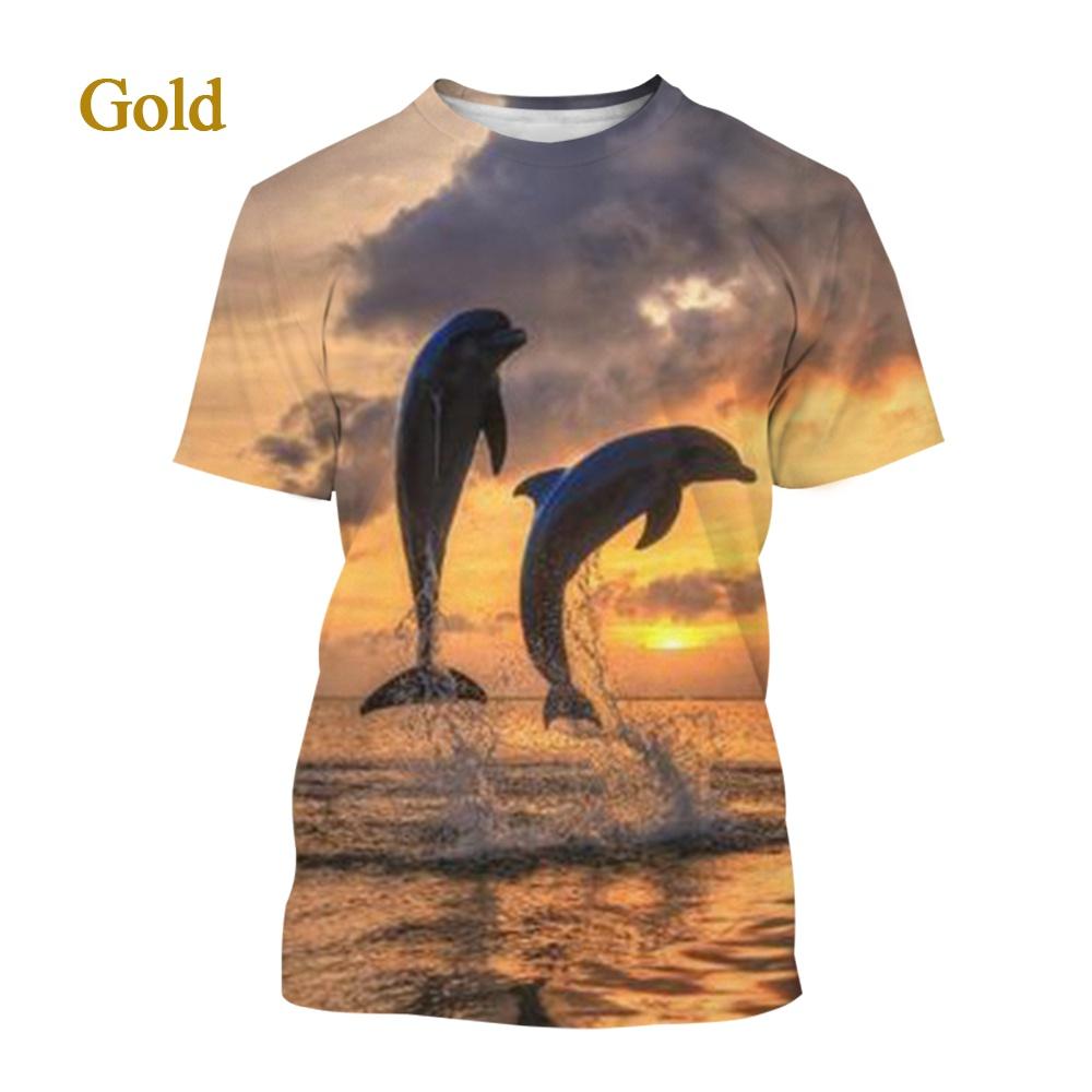 Hot 3d Dolphins Animal Prints for Men and Women Summer T-shirt Personality Cute Trend Round Neck T-shirt