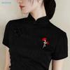 Red Flower Brooch with Pearl - Gold Plated Rhinestone Floral Pin for Women