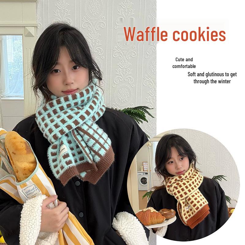 Mint Chocolate Soft Scarf – Cozy & Cute Waffle Pattern for Fall/Winter Women