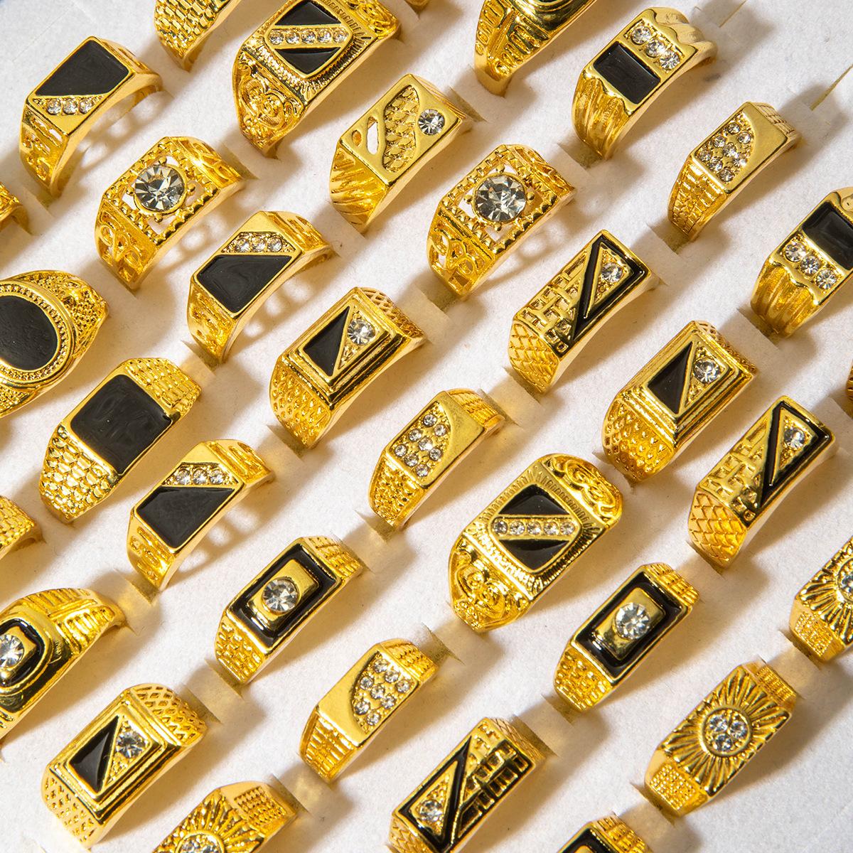 Accessories, square diamond alloy retro ring, hip-hop exaggerated open ring set.