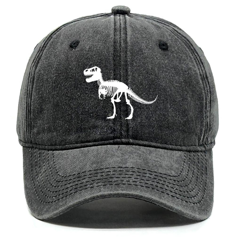 Pure White Dinosaur Print Snapback Sun Hat, Animal Trucker Hat Adjustable Buckle Cotton Hip Hop Sunshade Adjustable Baseball Cap
