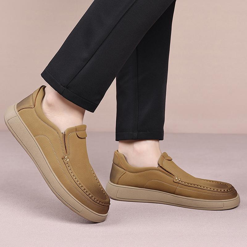 Fashion High Quality Handmade Stitched Comfortable Casual Leather Shoes Brand Business Versatile Commuting Shoes Fashionable Men Loafers