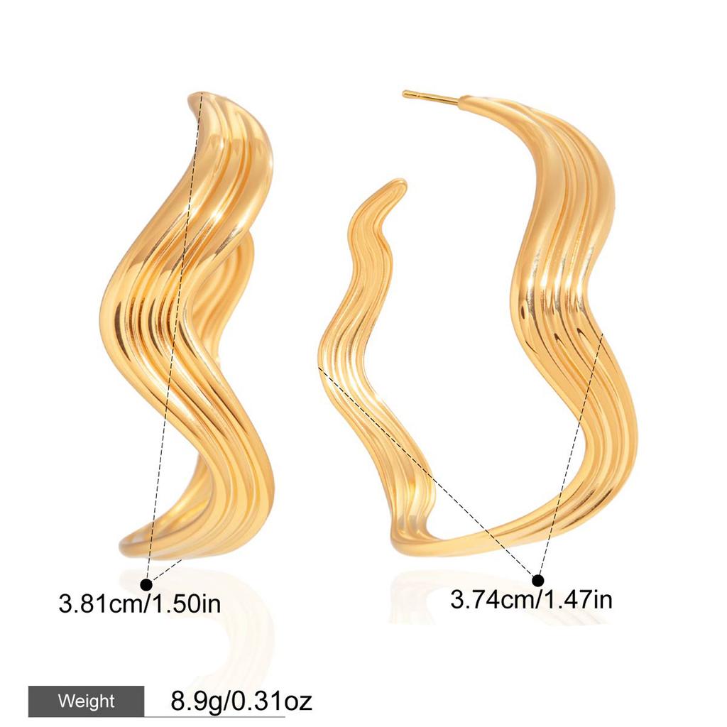 Yori Stainless Steel Three-layer Wave C-ring Streamlined Earrings Metal Geometric Accessories Bijoux Femme Fashion Jewelry