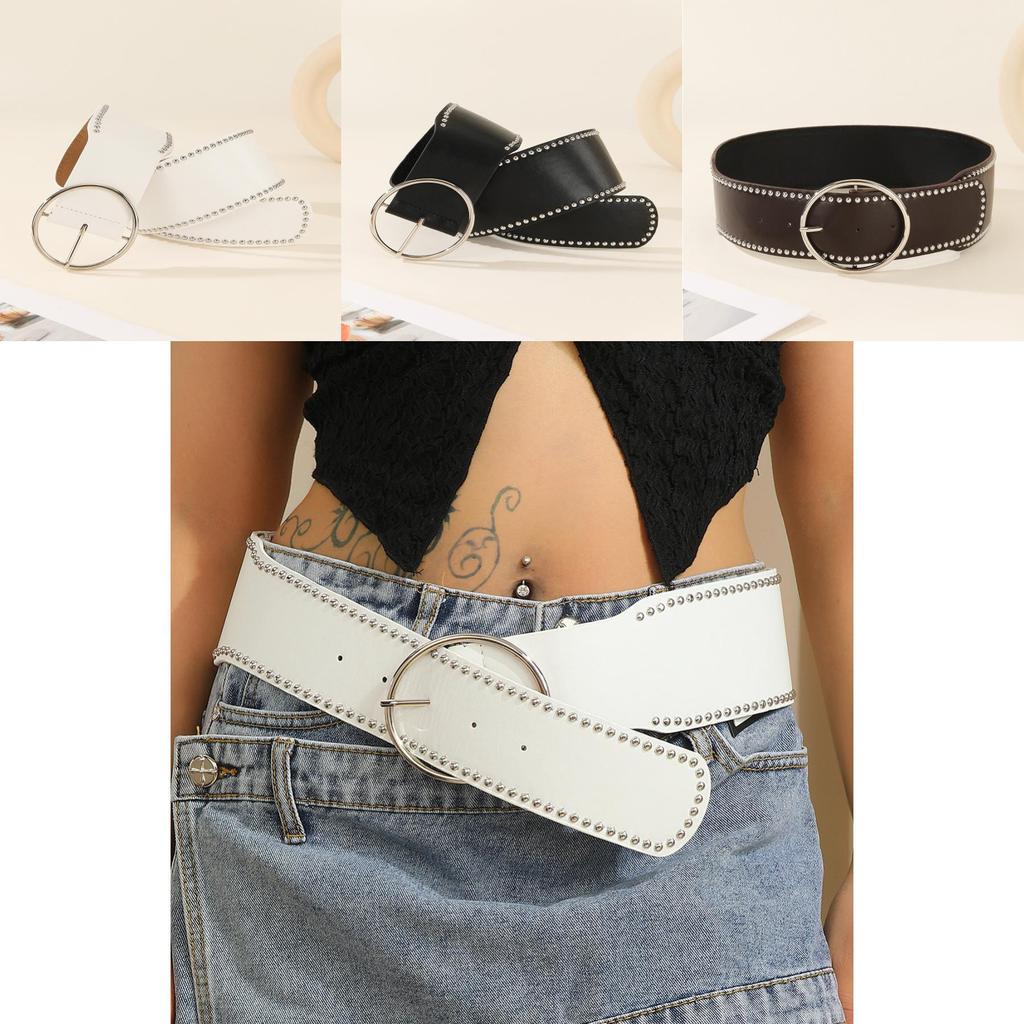 Punk Style Rivet Belt With Round Alloy Buckle For Fashionable Streetwear