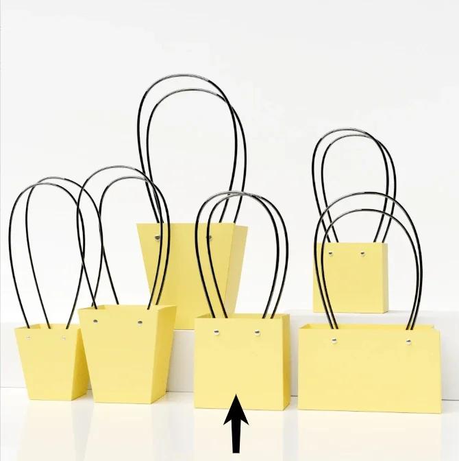 Paper Box Pink Kraft Paper Tote Bag Square Gift Bag  Flower Shop Supplies Valentine's Day Party 10pcs Fresh Flower Packaging