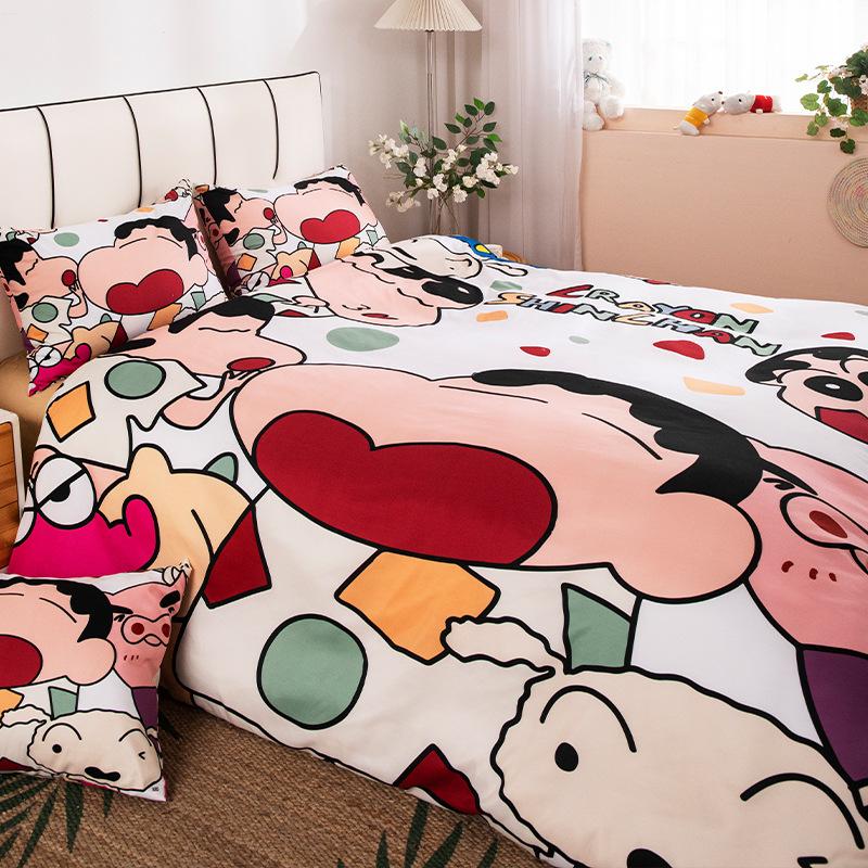 Boy Girl Crayon Shin-chan Bedding Set Pillowcase 2/3/pcs Shin-chan Duvet Cover Adult Children Gift Single Double Large Size