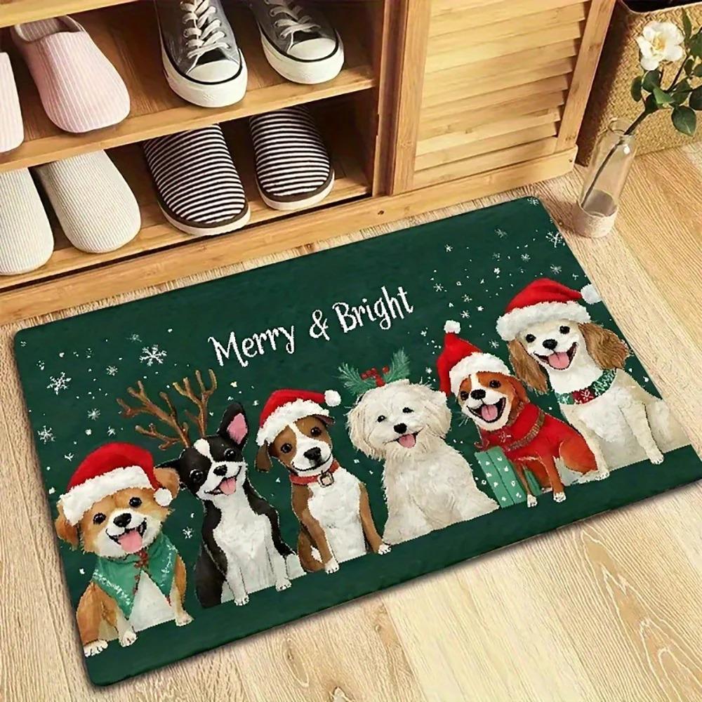 

1pc Christmas Dog Mat: Merry & Bright , Holiday Indoor and Outdoor Rear Front Door Welcome Mat Winter Door Mat. 40x60cm