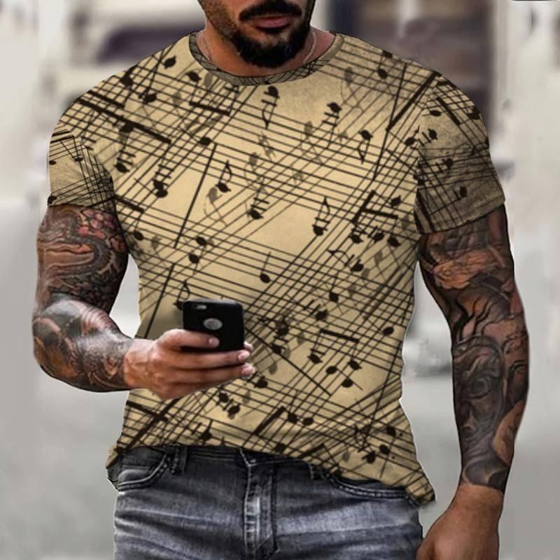 Popmusik Piano Key Notes 3D-utskrift 2022 Sommar Ny T-shirt för män Hip Hop Rolig Kortärmad Oversized Topp 6XLo krage