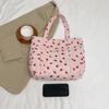 Pink Strawberry Pattern Corduroy Women'S Handbag - Casual Style, Fixed Shoulder Strap, Zipper Closure, Perfect for Work, Shopping Casual Handbag