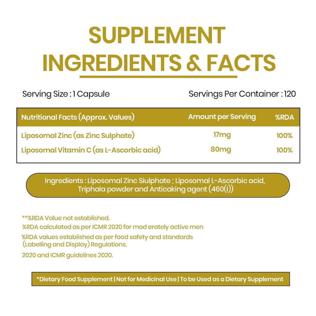 Vlado's Himalayan Organics Plant Based Zinc With Vitamin C Capsules Antioxidant Immune Support Supplement 120 Veg Capsules