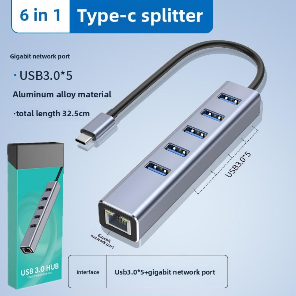 Hub USB 3 0 Gigabit Ethernet 4 Porturi Splitter cu Adaptor Tip C pentru Extindere Rețea Laptop PC