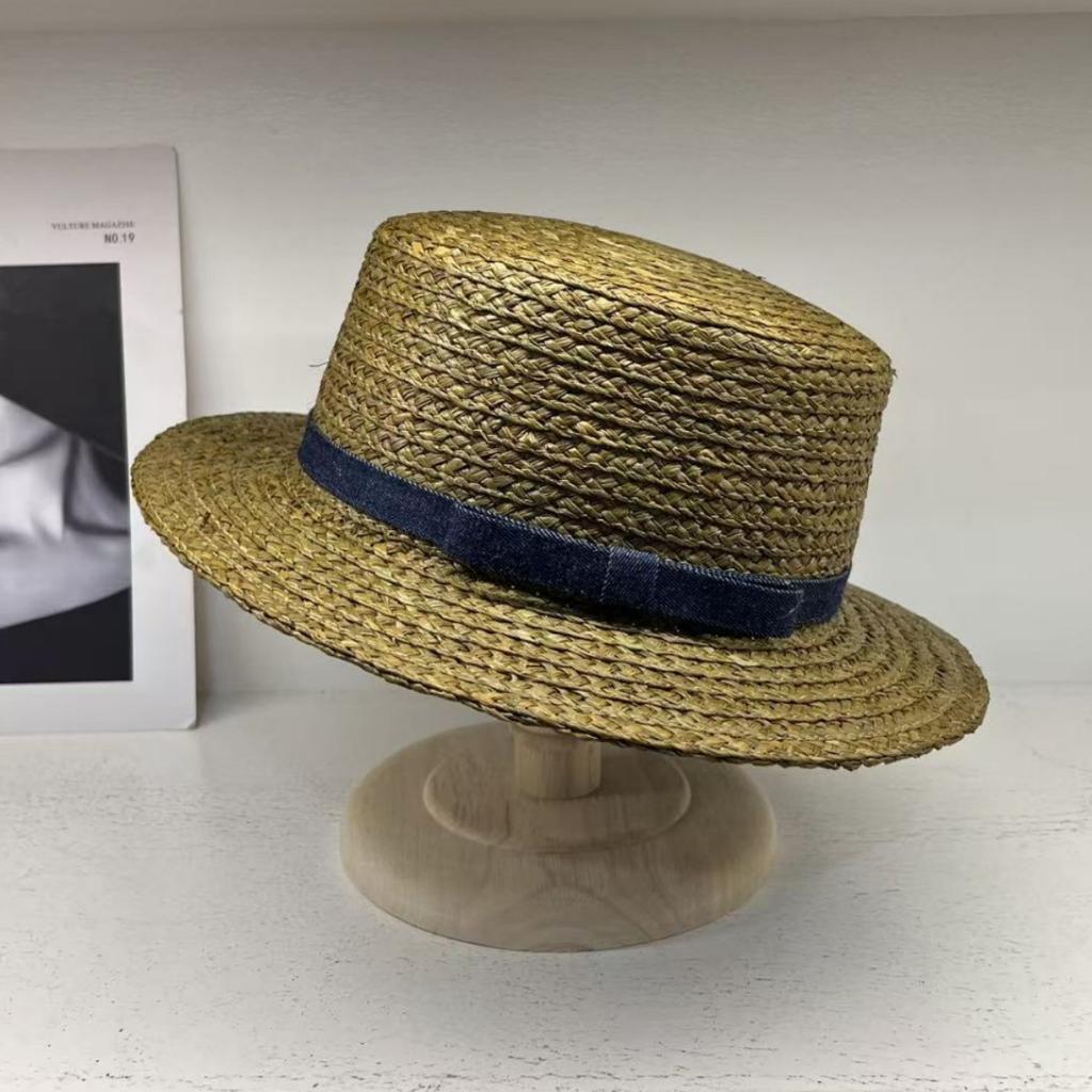 Lafite Hand-woven Flat-top Top Top Hat, Fashionable and Versatile Temperament Model, Men's and Women's Travel Sunscreen Straw Hat