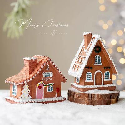 Resin Christmas Village House Decor Cute Christmas House Figurines Winter Fireplace Window Decor New Year 2025